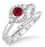 1.25 Carat Ruby & Diamond Elegant Flower Halo Bridal Set on 9k White Gold