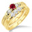 1.25 Carat Ruby & Diamond Three Stone Bridal Set on 9k Yellow Gold