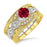1.25 Carat Ruby & Diamond Vintage Trio Bridal Set Engagement Ring on 9k White Gold