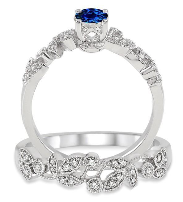 1.25 Carat Sapphire and Diamond Antique Flower Bridal Set in White Gold
