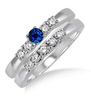 1.25 Carat Sapphire and Diamond Elegant 5 stone Bridal Set in White Gold