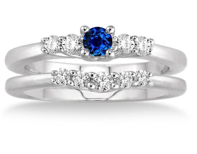 1.25 Carat Sapphire and Diamond Inexpensive Bridal Set in White Gold