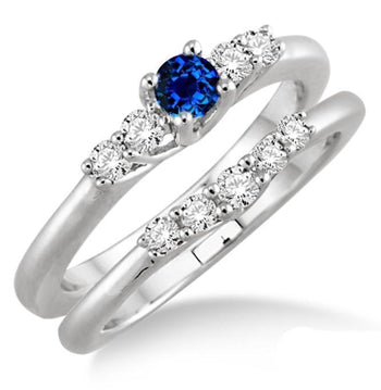 1.25 Carat Sapphire and Diamond Inexpensive Bridal Set in White Gold