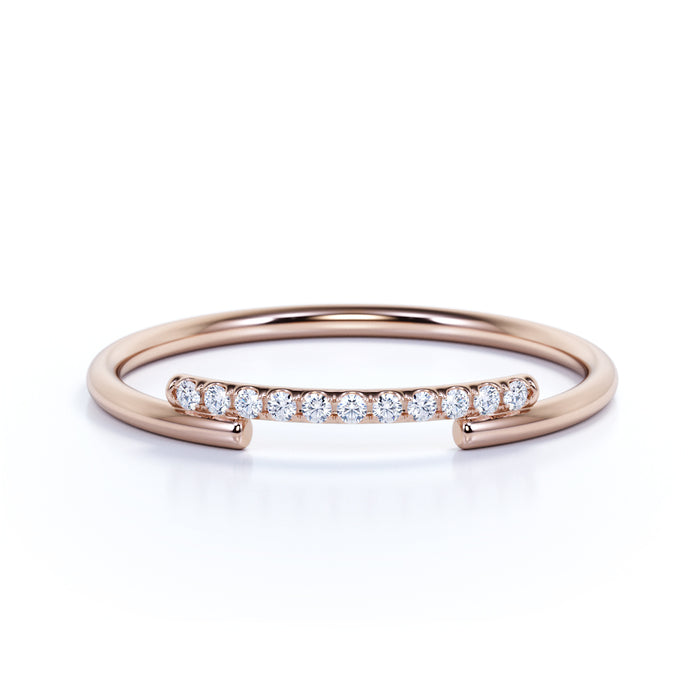 Minimalist Stackable Ring with Round Shape Diamonds in Rose Gold