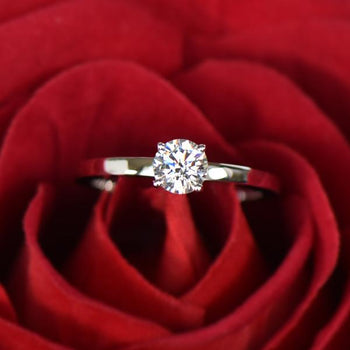 0.5 Carat Round Cut Solitair Engagement Ring in White Gold over Sterling Silver