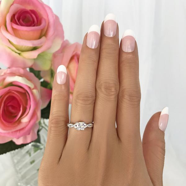 1.25 Carat Princess Cut Twisted Infinity Engagement Ring in White Gold over Sterling Silver