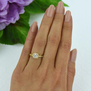 Final Sale: Art Deco 1.5 Carat Round Cut Halo Engagement Ring in Yellow Gold over Sterling Silver