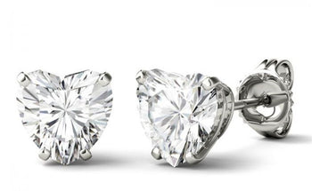 4 Prong 2 Carat Heart Cut Moissanite Solitaire Stud Earrings in White Gold