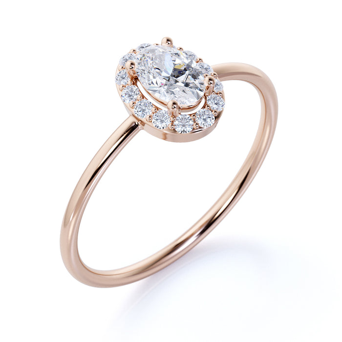 Classic Halo Set Oval Cut Diamond Stacking Ring in Rose Gold