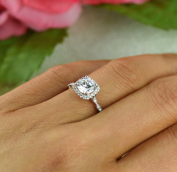 Final Sale: 1.5 Carat Round Micropave Art Deco Halo Engagement Ring in White Gold over Sterling Silver