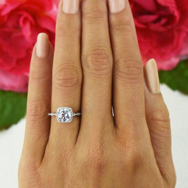 Final Sale: 1.5 Carat Round Micropave Art Deco Halo Engagement Ring in White Gold over Sterling Silver