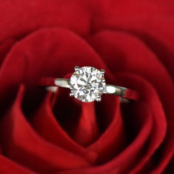 1 Carat Round Cut Classic Solitaire Engagement  Ring in White Gold over Sterling Silver