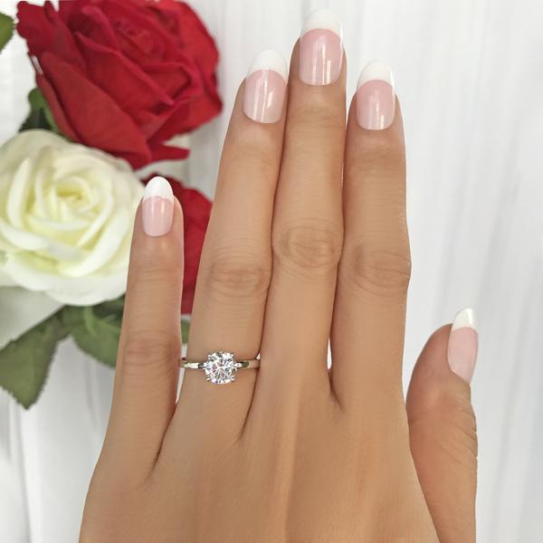 1 Carat Round Cut Classic Solitaire Engagement  Ring in White Gold over Sterling Silver