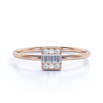 Unique 9 Stone Stackable Dainty Ring with White Diamonds in Rose Gold