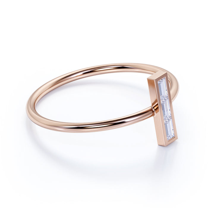 Geometric Stacking Ring with Baguette Cut Diamond Trio in Rose Gold
