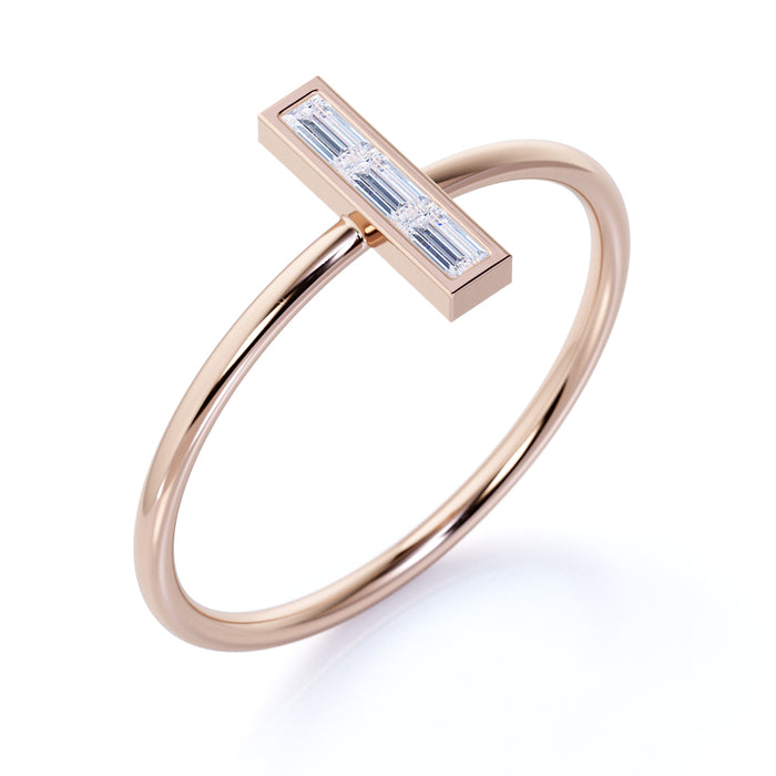 Geometric Stacking Ring with Baguette Cut Diamond Trio in Rose Gold