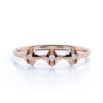 Unique Round Shape Diamond Trio Stackable Ring in Rose Gold