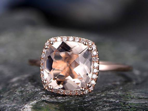 2.25 Carat Huge Cushion Cut  Morganite and Diamond Engagement Ring in Rose Gold