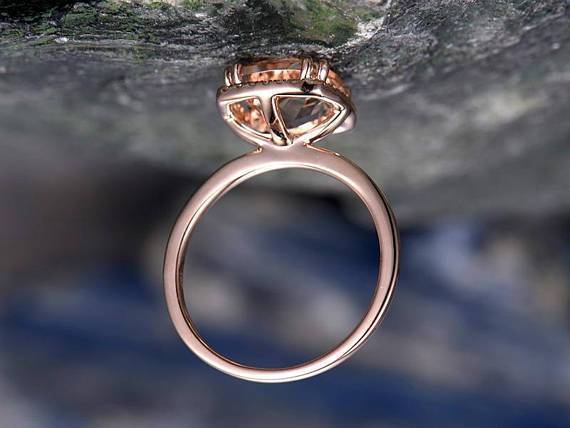 2.25 Carat Huge Cushion Cut  Morganite and Diamond Engagement Ring in Rose Gold