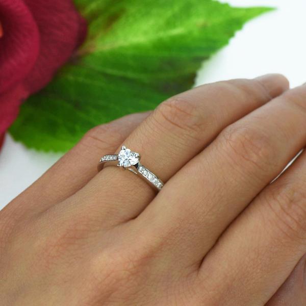 Accented 0.5 Carat Heart Cut Engagement Ring in White Gold over Sterling Silver