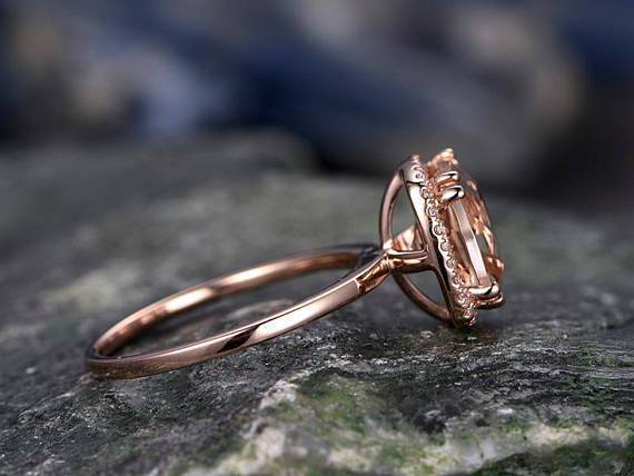 2.25 Carat Huge Cushion Cut  Morganite and Diamond Engagement Ring in Rose Gold