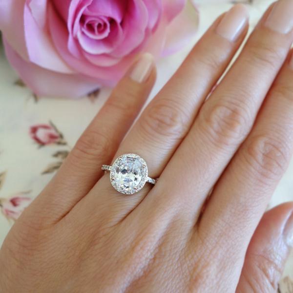 Final Sale 3 Carat Oval Cut Halo Filigree Engagement Ring in White Gold over Sterling Silver