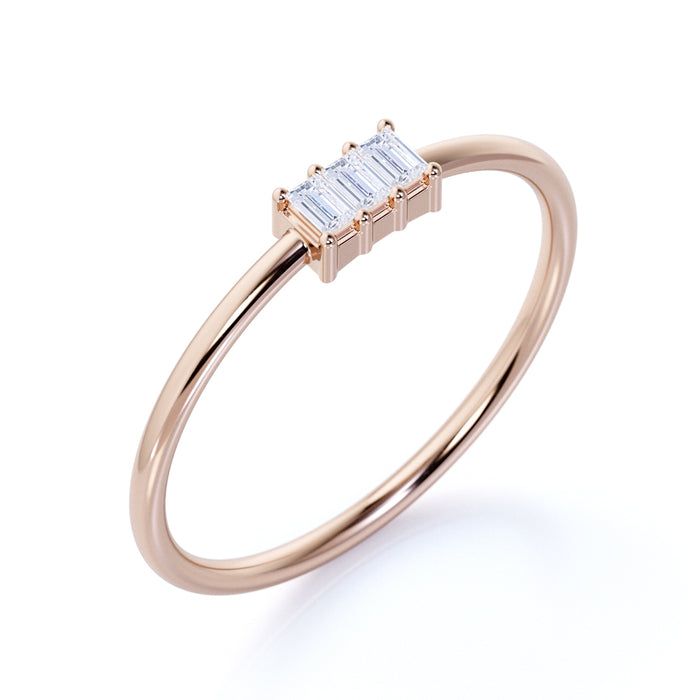 Delicate Emerald Cut Diamond Trilogy Stacking Ring in Rose Gold