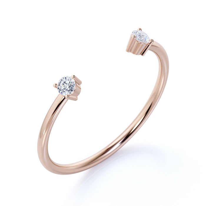 Stunning Round Cut Diamond Duo Open Stackable Wedding Ring in Rose Gold