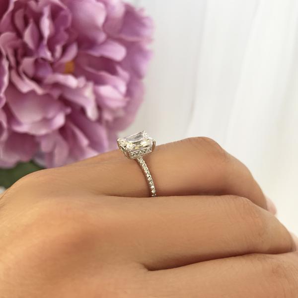 2.25 Carat Emerald Cut Radiant Solitaire Engagement Ring in White Gold over Sterling Silver