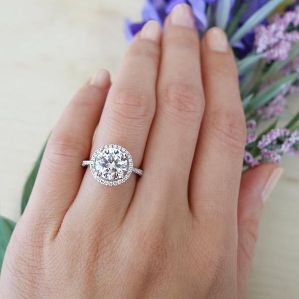 Classic 3.5 Carat Round Cut Classic Halo Engagement Ring in White Gold over Sterling Silver