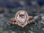 Huge 3 Carat Round Cut Morganite and Diamond Halo Wedding Ring Bridal Set in Rose Gold
