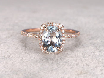 2 Carat oval cut Aquamarine and Diamond Engagement Ring in Rose Gold