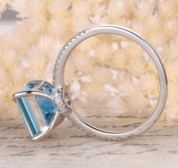Perfect 1.25 Carat Princess Cut Aquamarine and Diamond and Engagement Ring in White Gold