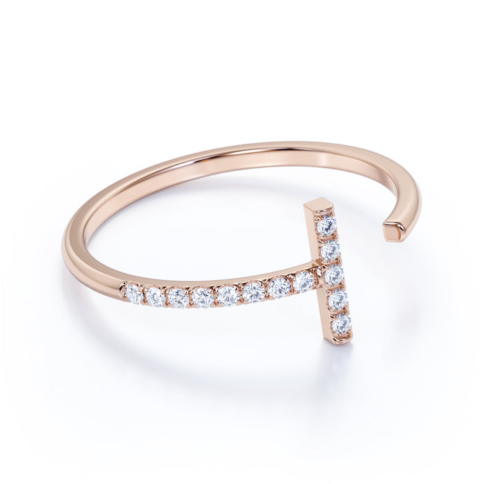 T Shaped Diamond Stacking Ring in Rose  Gold