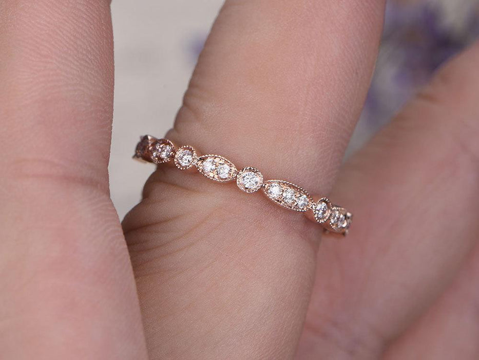 Bestselling Artdeco 0.25 Carat Round Cut Diamond Wedding Ring Band for Women in Rose Gold