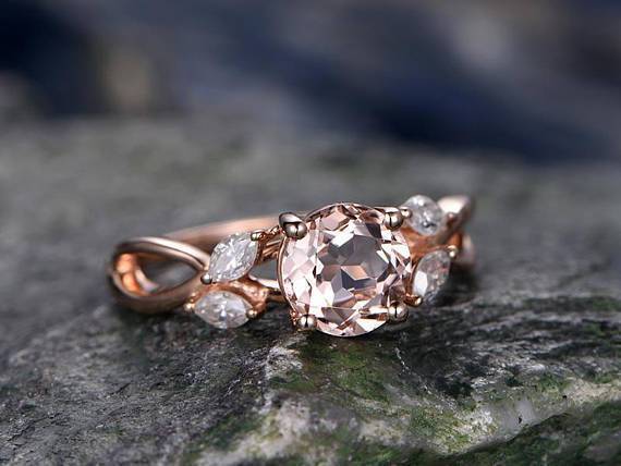 Unique Infinity 1.25 Carat Round Cut Morganite and Diamond Engagement Ring in Rose Gold