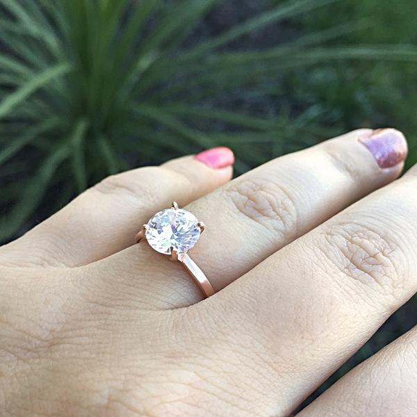 Four Prongs 2 Carat Round Classic Solitaire Engagement Ring in Rose Gold over Sterling Silver