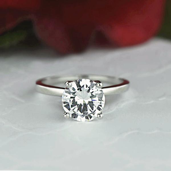 Four Prongs 2 Carat Round Cut Classic Solitaire Engagement Ring in White Gold over Sterling Silver