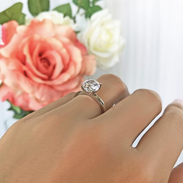 Four Prongs 2 Carat Round Cut Classic Solitaire Engagement Ring in White Gold over Sterling Silver