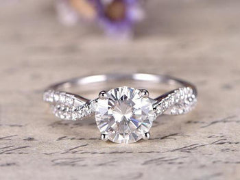 1.25 Carat Infinity Round Cut Moissanite and Diamond Engagement Ring in 9k White Gold