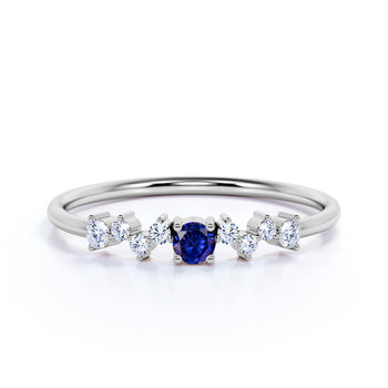 Exquisite Sapphire and Diamond Stacking Wedding Ring Band in White Gold