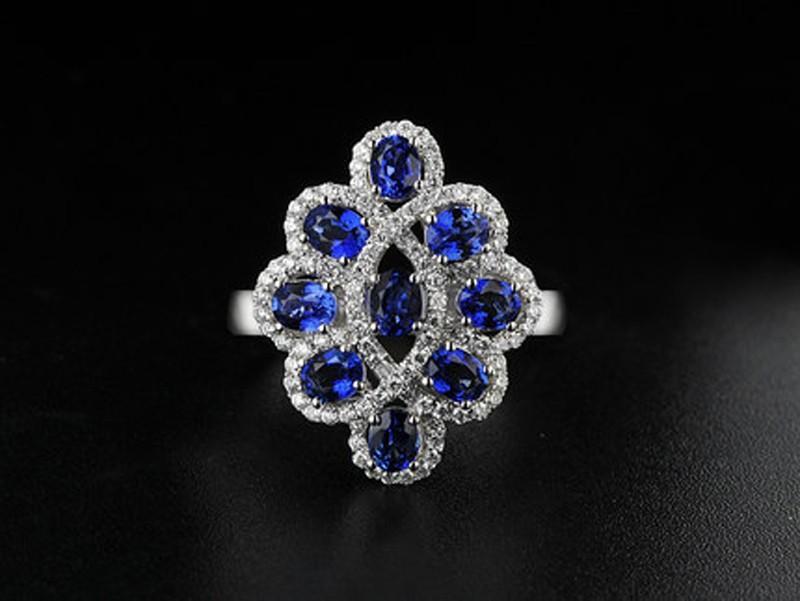 3 Carat Vintage Unique Blue Sapphire and Diamond Engagement Ring