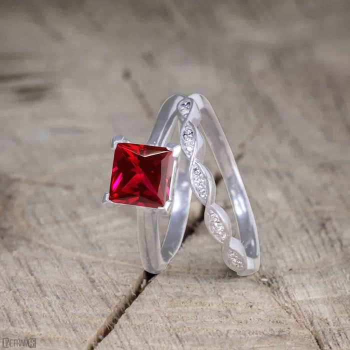 Beautiful 1 Carat Princess cut Ruby Solitaire Engagement Ring for Women in White Gold