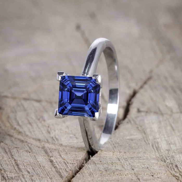 Vintage design 1.25 Carat Princess Cut Sapphire and Diamond Wedding Ring Set for Women in White Gold