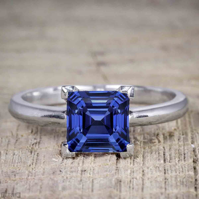 Art Deco 1.50 Carat Princess Cut Sapphire and Diamond Trio Wedding Ring Set White Gold