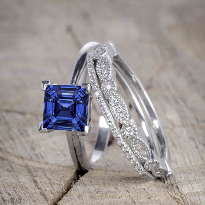 Princess Cut Blue Sapphire Halo Engagement Rings for Women 14K White Gold,  Unique Vintage Blue Sapphire Ring, Moissanite Halo Rings, 6613 - Etsy