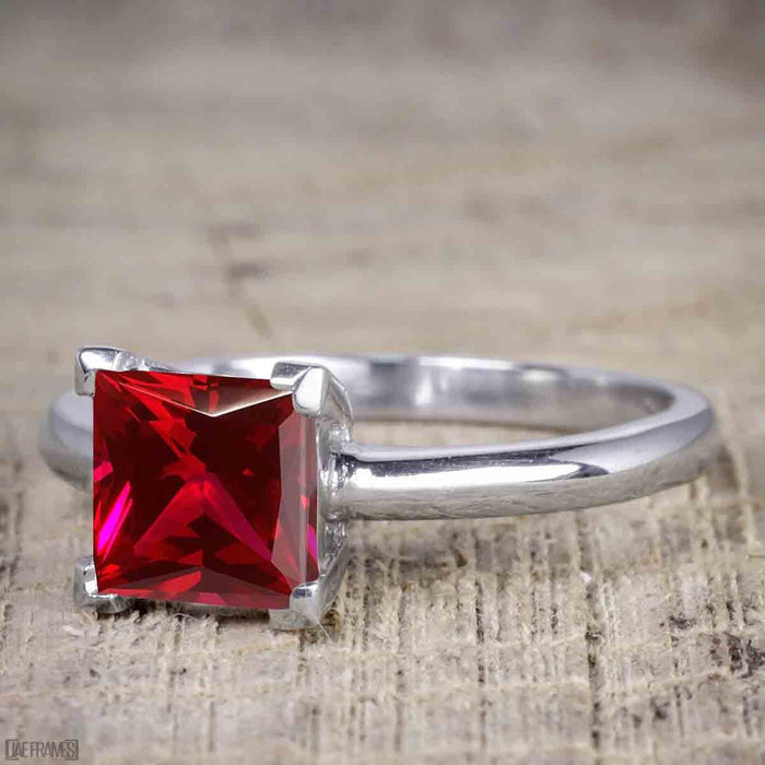 1.50 Carat Princess cut Ruby and Diamond Solitaire Trio Wedding Bridal Ring Set in White Gold