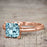 Perfect 1.25 Carat Princess Cut Aquamarine and Diamond Bridal Ring Set in Rose Gold