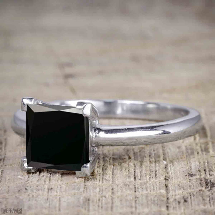 Perfect 1.25 Carat Princess Cut Black Diamond Bridal Ring Set in White Gold