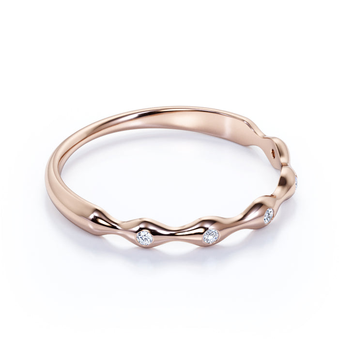 Unique 5 Stone Stacking Ring with Round Cut Diamonds in Rose Gold